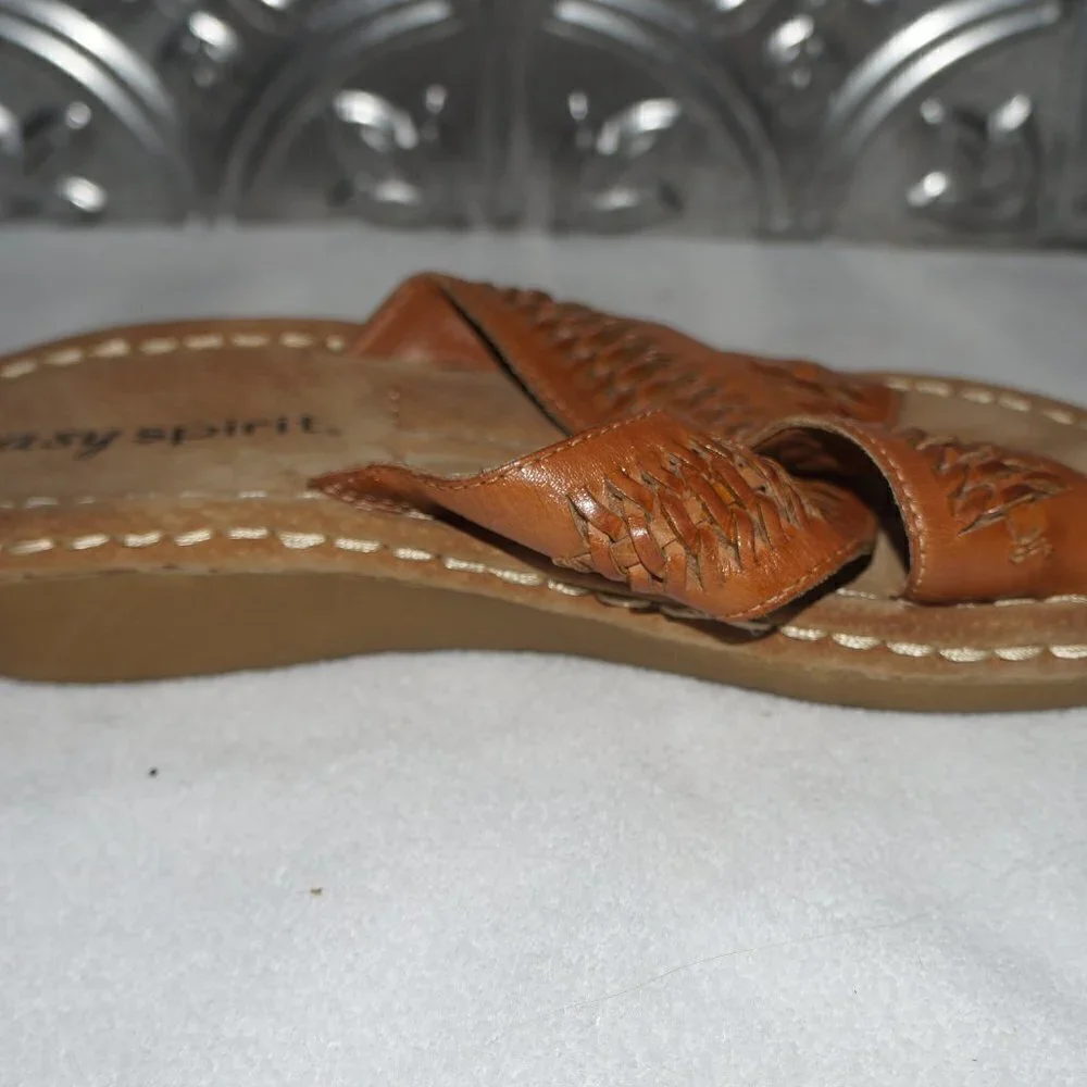 Easy Spirit Size 7 Brown Leather Super Comfy Slip On Sandals